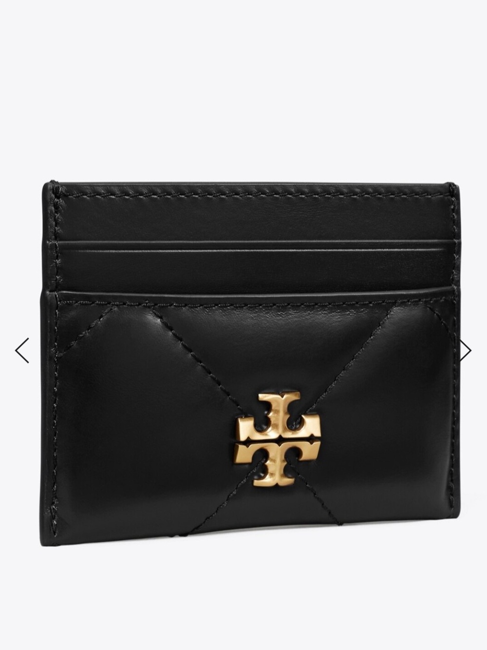 Tory Burch Kira Quilted Leather Card Holder with Gold Logo in Black